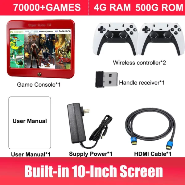 T1 Gaming Console 70,000+ Games 10" HD Screen Plug & Play