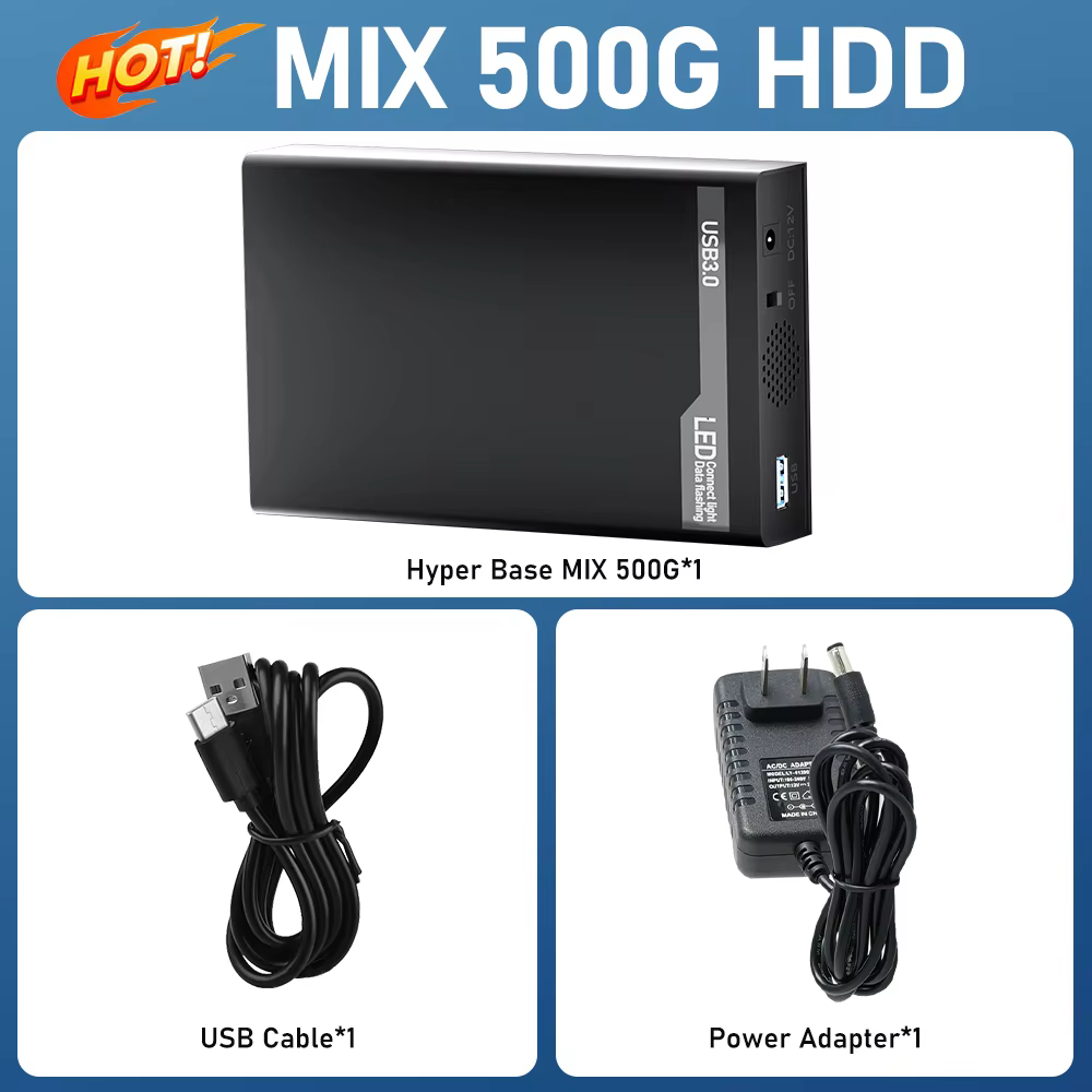 Hyper Base MIX 500G Retro Gaming HDD with 38200+ Games