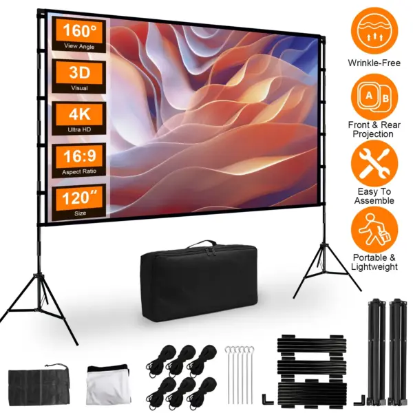 100-120 Inch Portable Foldable Projector Screen with Stand