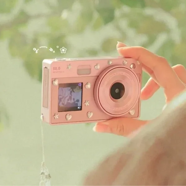 Lightweight Dual Screen CCD Camera Set in Pink Silver White
