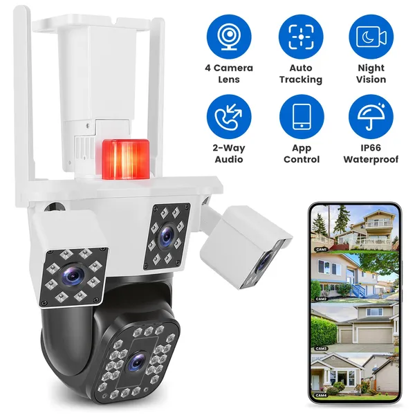 1080P HD 4-Lens 360° Pan & Tilt Security Camera