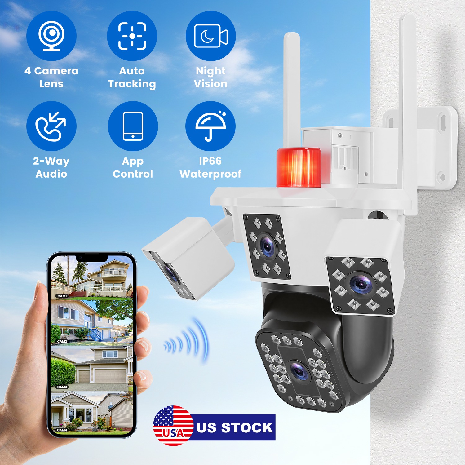 1080P HD 4-Lens WiFi Security Camera with Pan & Tilt