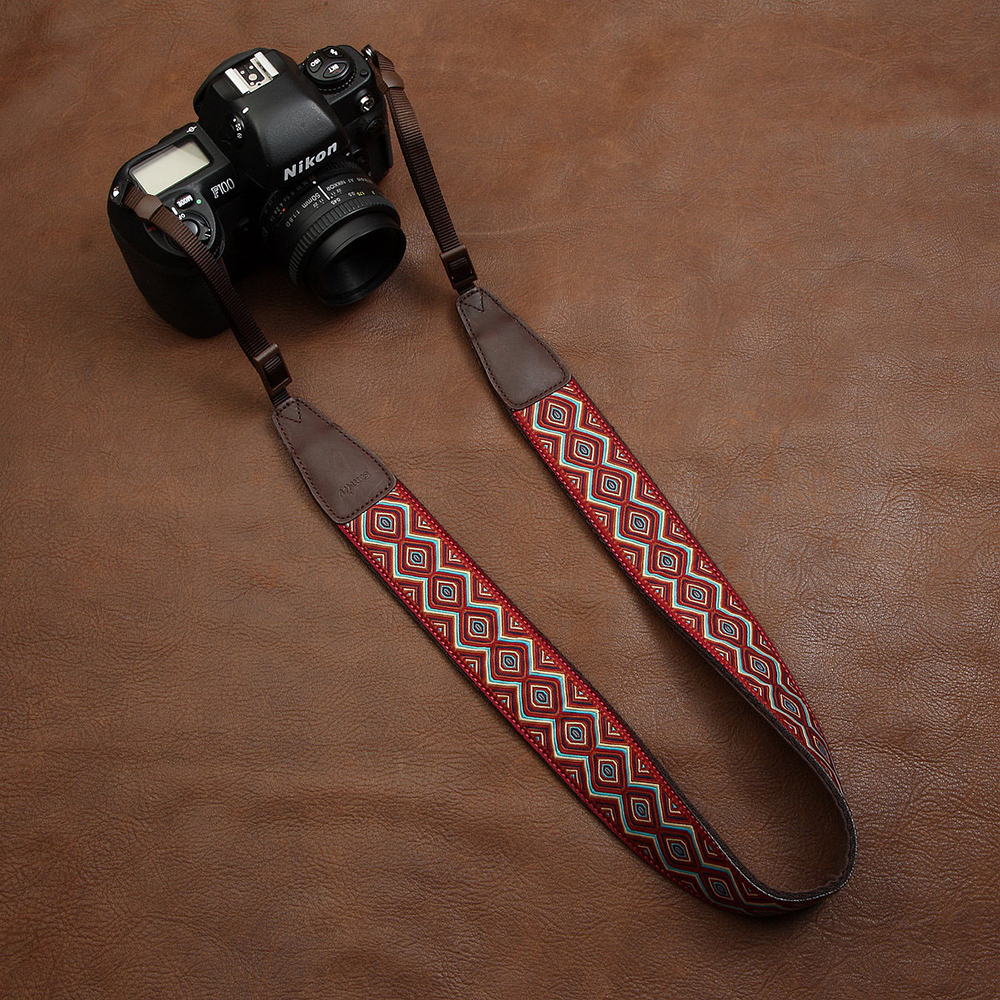 Adjustable Embroidered SLR Camera Strap Red