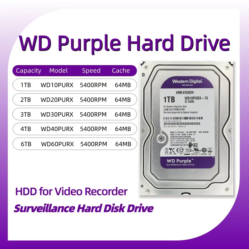 WD Purple Internal Hard Drive 1-10TB SATA 3.5" 5400RPM