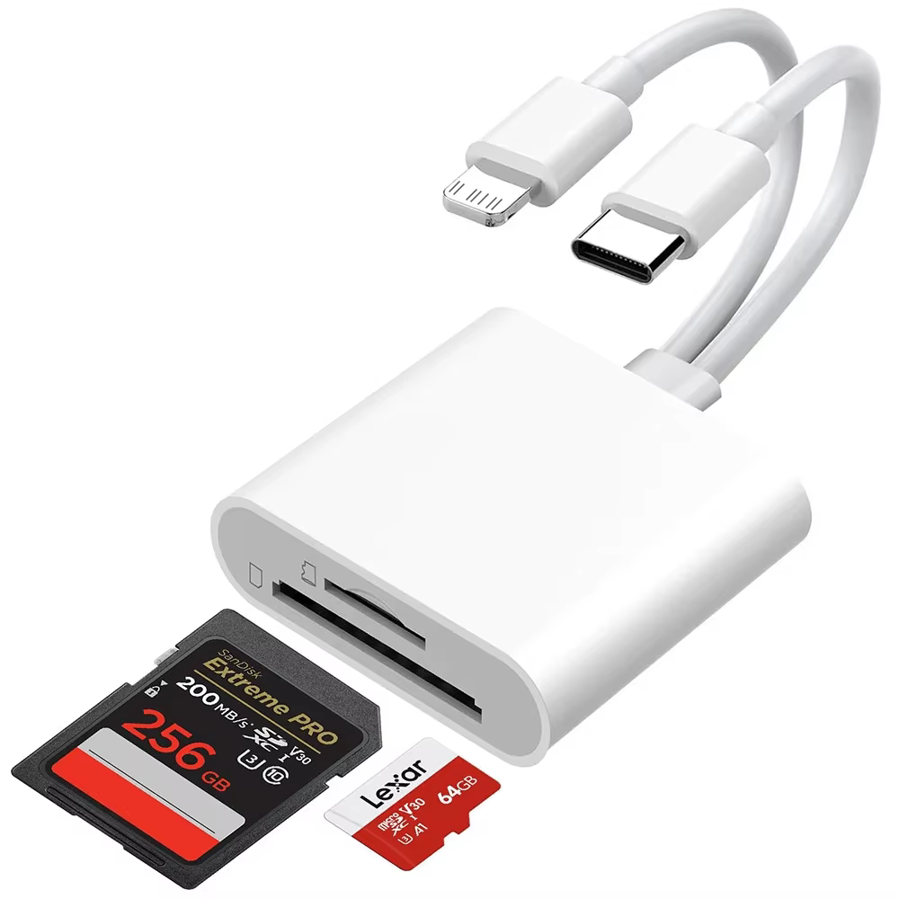 2-in-2 SD Card Reader with USB C & Lightning Ports