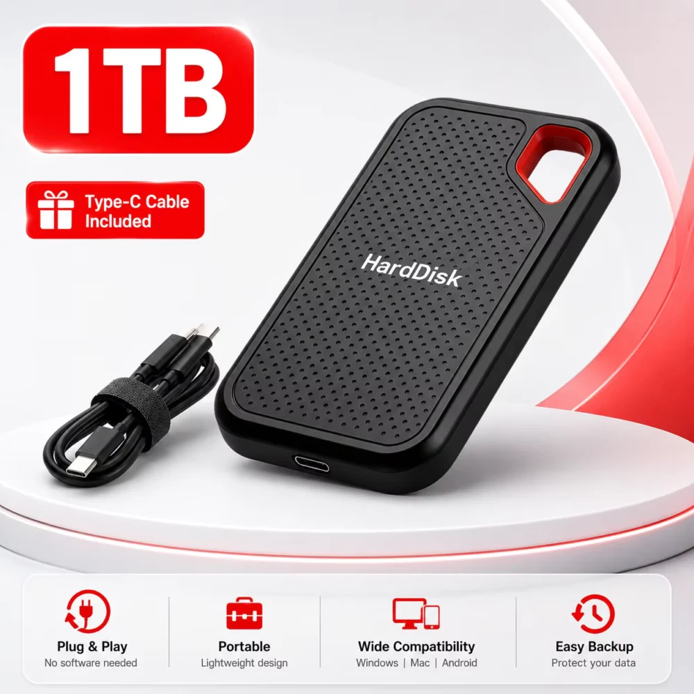2TB Portable External SSD USB-C Fast Storage Drive
