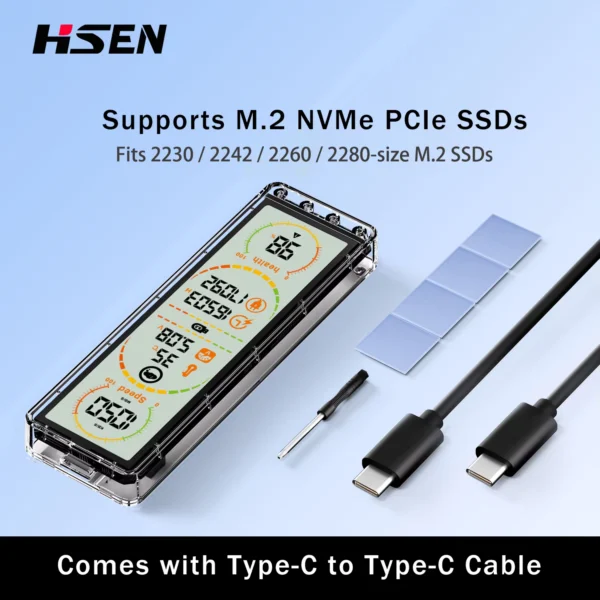 10Gbps Transparent M.2 SSD Enclosure with Smart Display