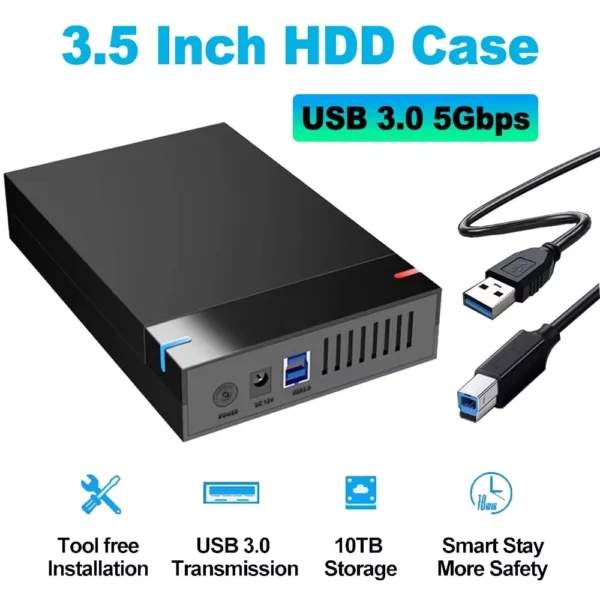 USB 3.0 to SATA III 3.5-Inch HDD SSD Enclosure Support 10TB