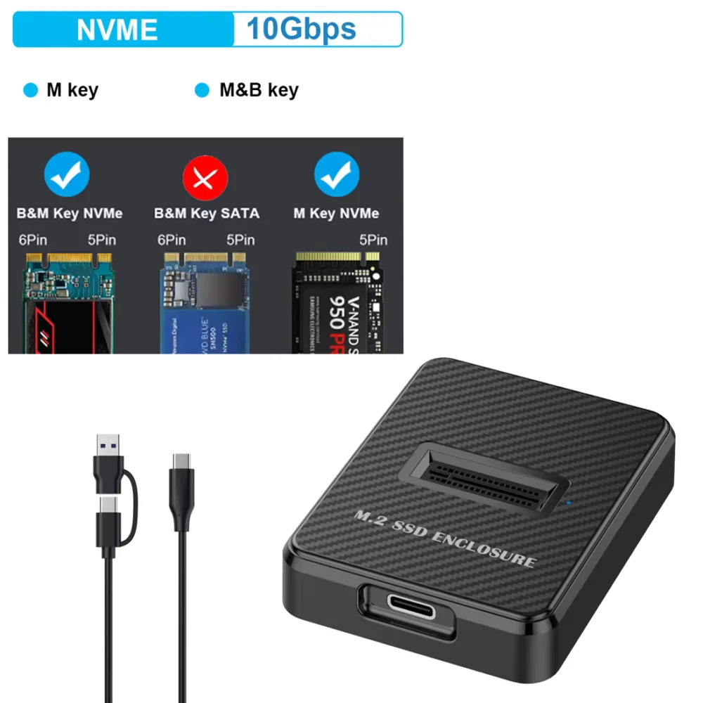 M.2 NVMe SATA SSD USB-C Enclosure Dock 10Gbps