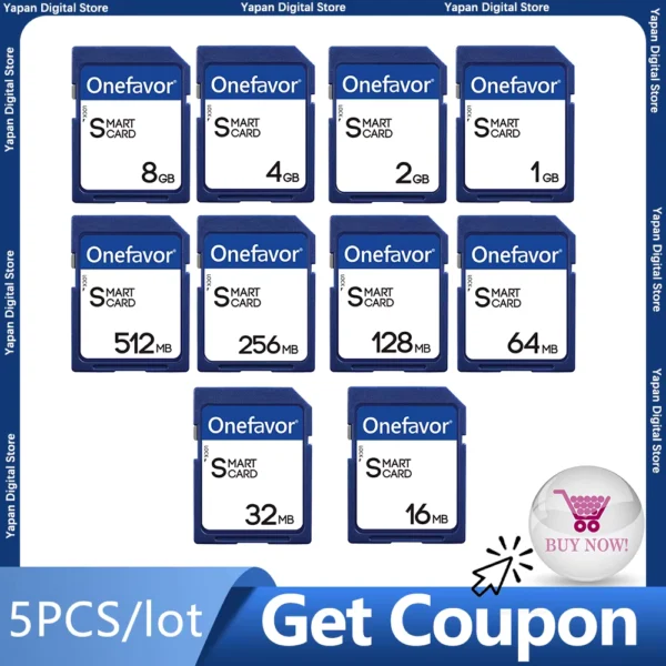 5pcs SD Cards Various Capacities 16MB to 8GB Reliable Storage
