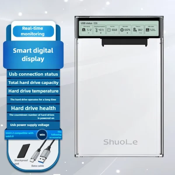 2.5 Inch Transparent USB 3.2 Gen2 SATA HDD SSD Enclosure
