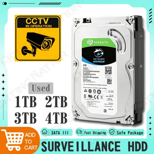 Used 3.5" Surveillance HDD 1TB-8TB SATA III 64MB Cache