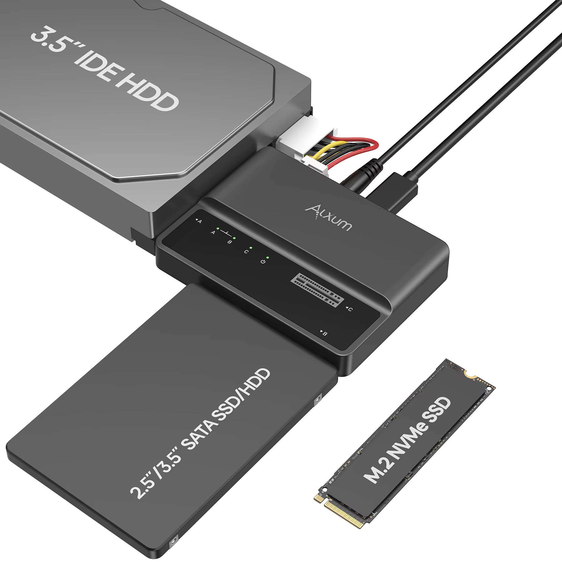 USB-C 10Gbps 3-in-1 SSD HDD Adapter for NVMe SATA IDE