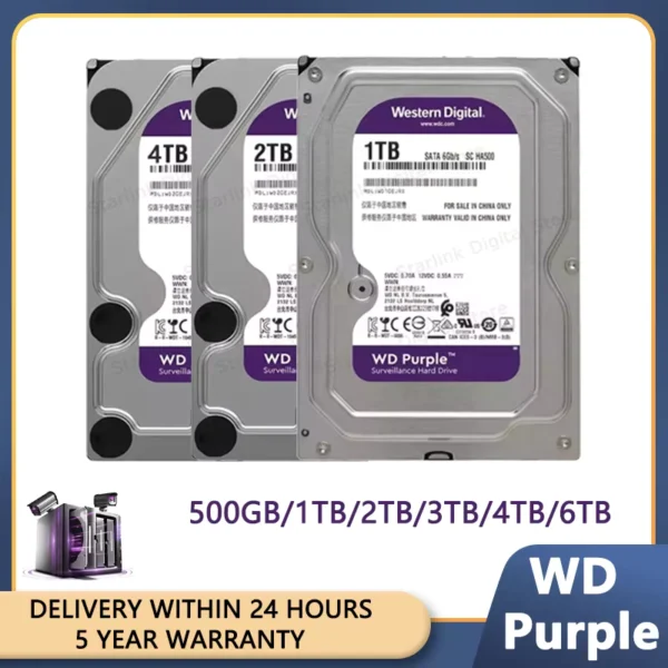 WD Purple SATA 3.5" HDD 500GB-6TB for Security Systems