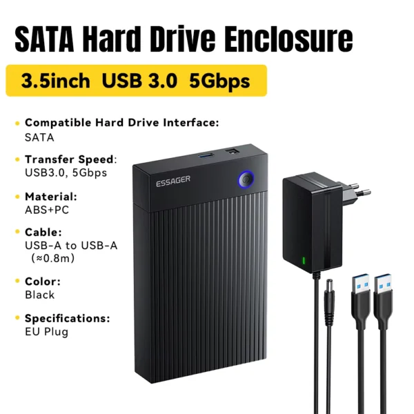 Essager 3.5-inch SATA 3.0 Hard Drive Enclosure USB3.0