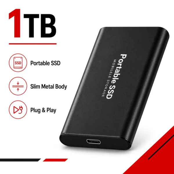 2TB Portable External SSD USB 3.1 Fast Large Capacity Drive