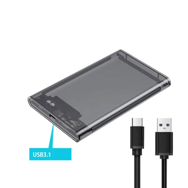 2.5" USB C 3.1 Gen 2 External HDD Enclosure Clear Case