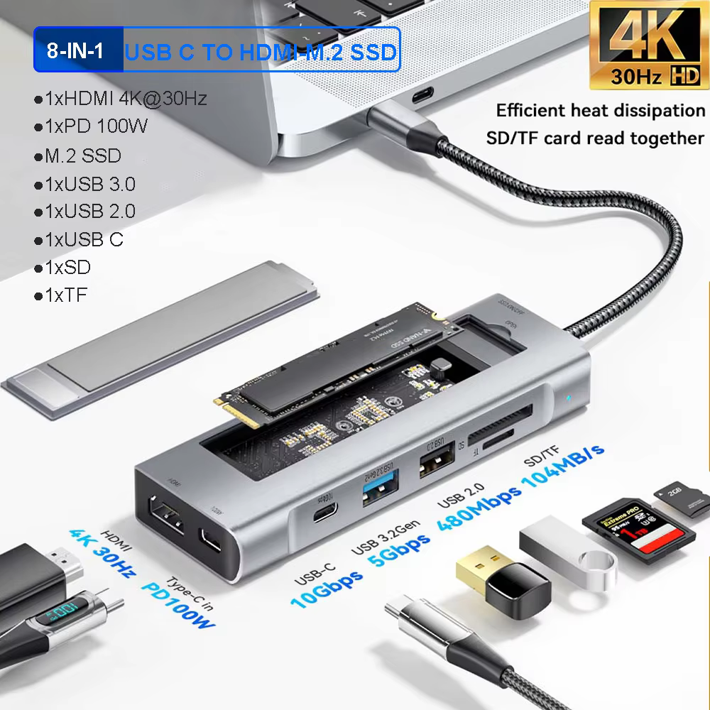 12-in-1 M.2 SSD USB C Docking Station with HDMI 4K 60Hz