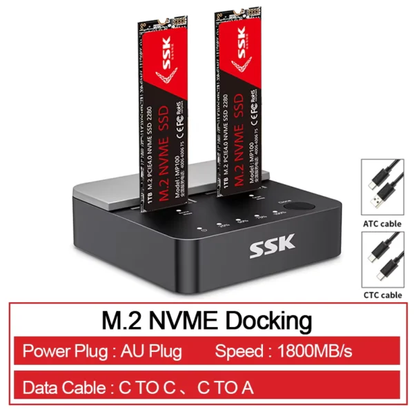 SSK Dual-Bay NVMe SSD Cloner & Enclosure 20Gbps USB-C