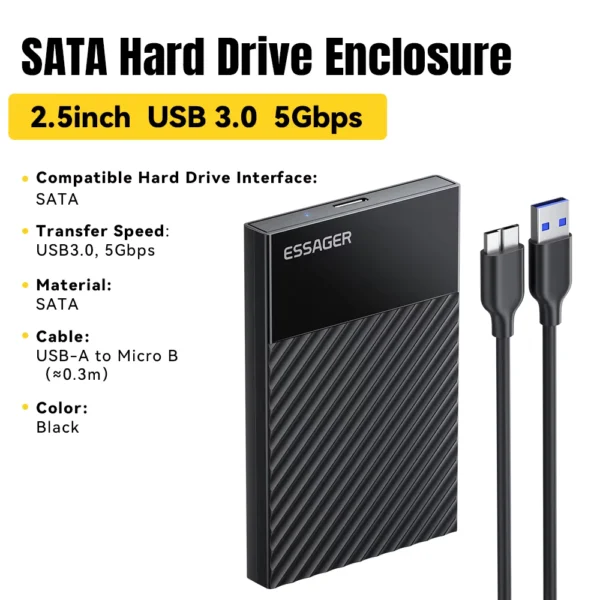 Essager 2.5 Inch External SSD HDD Enclosure USB 3.0 5Gbps