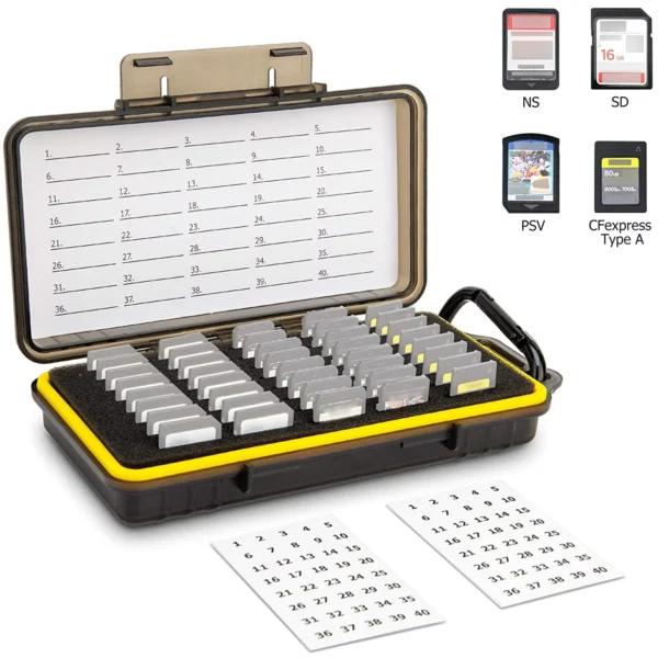 40-Slot Water-Resistant Memory Card Case for SD & Game Cards