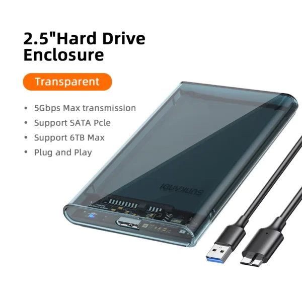SUNKANDI 2.5'' USB 3.0 SATA III Hard Drive Enclosure Blue