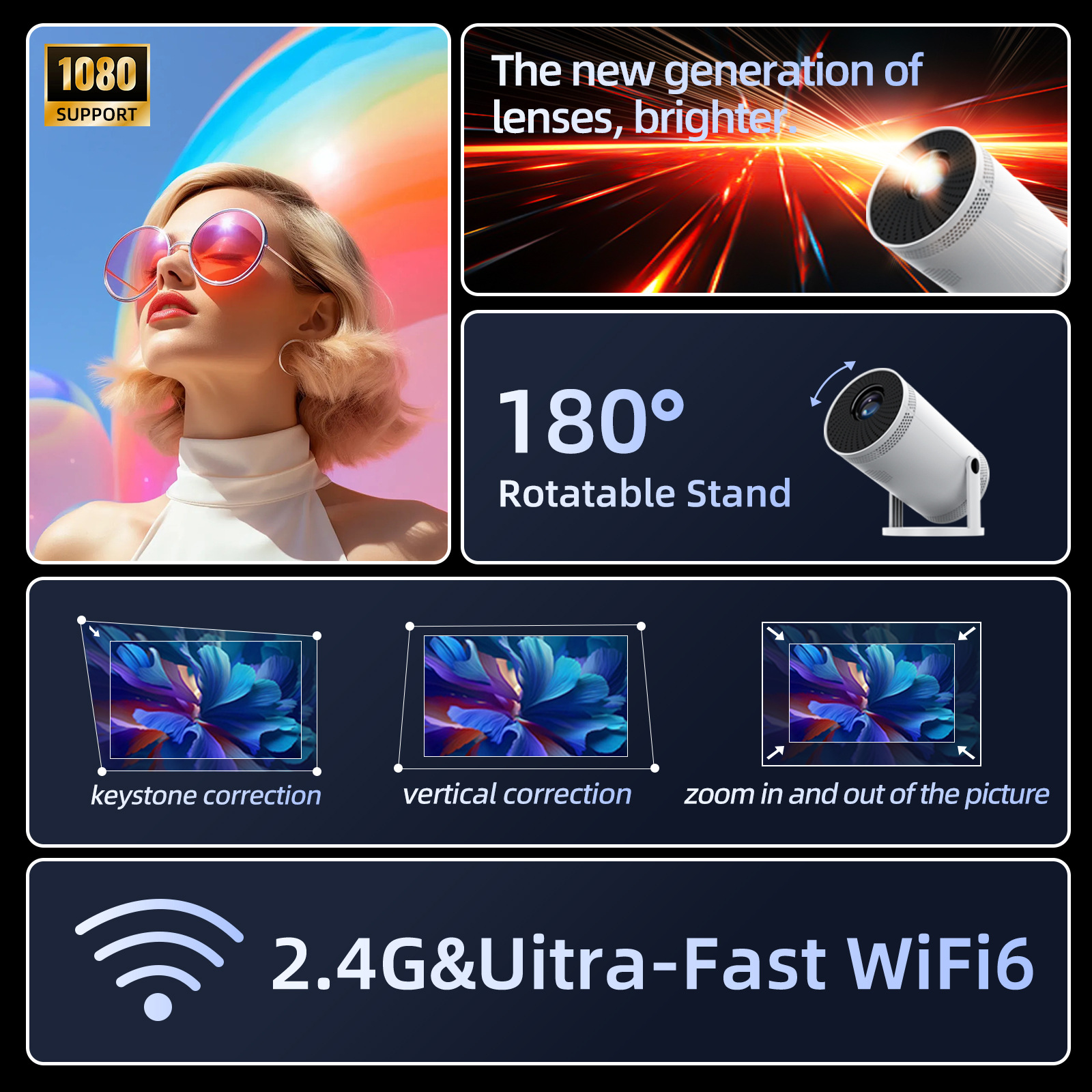 Portable 480p Home Projector with Wireless & Wired Screen Sharing