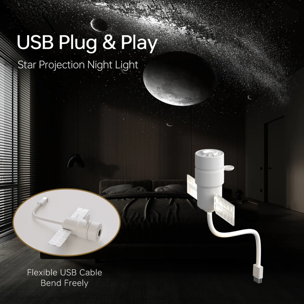 360° Rotatable USB Star Projector Night Light