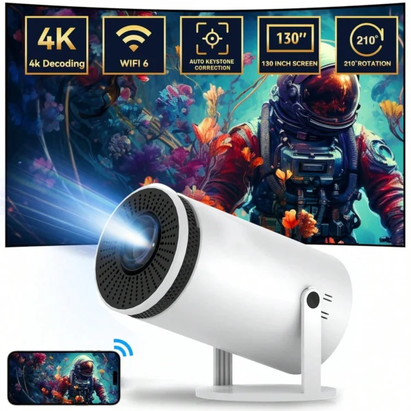 Smart Portable Theater Projector with Wifi 6 and Android 12