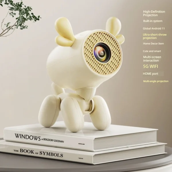 Stylish Beige Home Indoor Projector with Voice Control