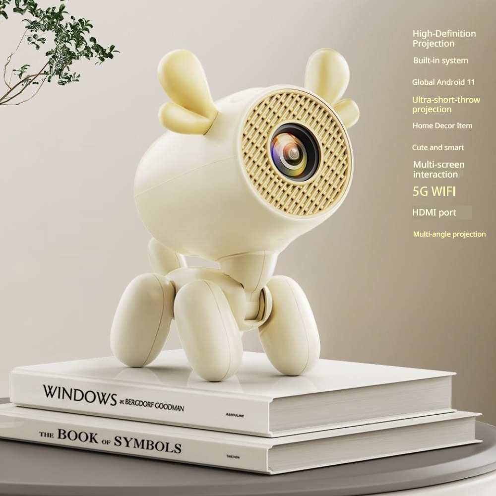 Stylish Beige Home Indoor Projector with Voice Control
