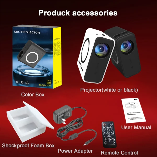 YT300 Portable Mini Projector 24 ANSI HD 1080P Wireless Wired