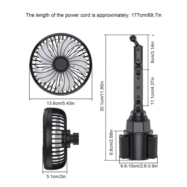 Single-Head Portable Car Cup Holder Fan Adjustable Airflow