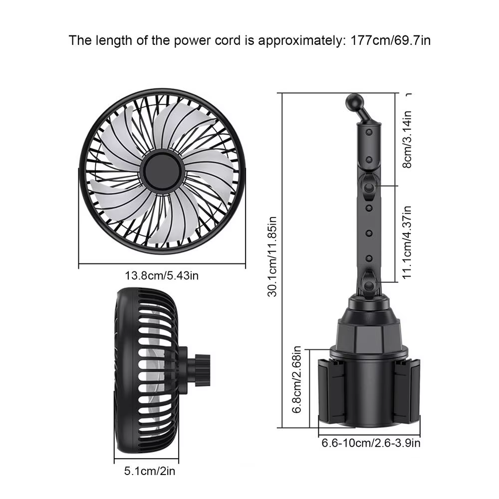 Single-Head Portable Car Cup Holder Fan Adjustable Airflow