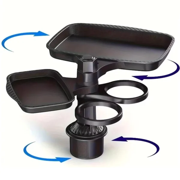 3-in-1 Car Cup Holder Tray with Expandable Rotating Table