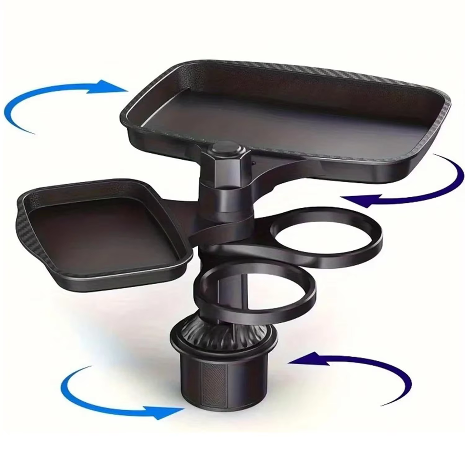 3-in-1 Car Cup Holder Tray with Expandable Rotating Table