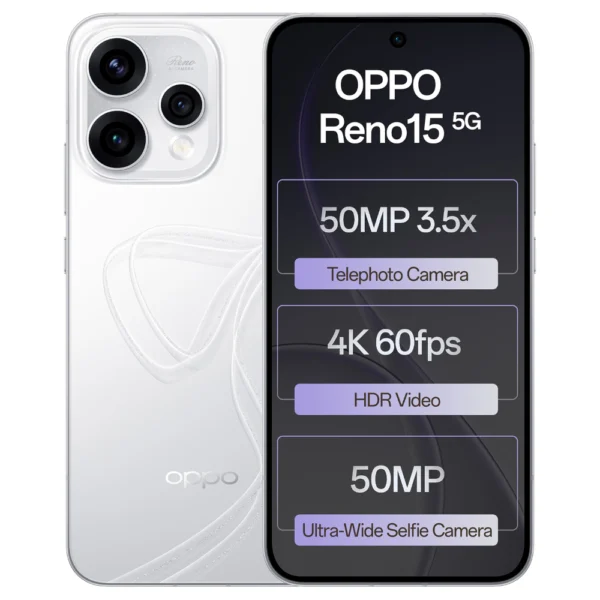 Oppo Reno15 5G Glacier White 8GB RAM 256GB Storage