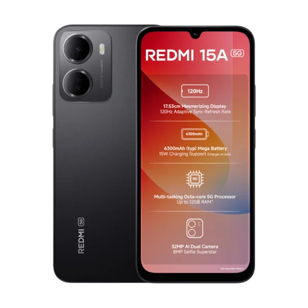 Redmi 15A 5G 64GB 4GB RAM Black Smartphone