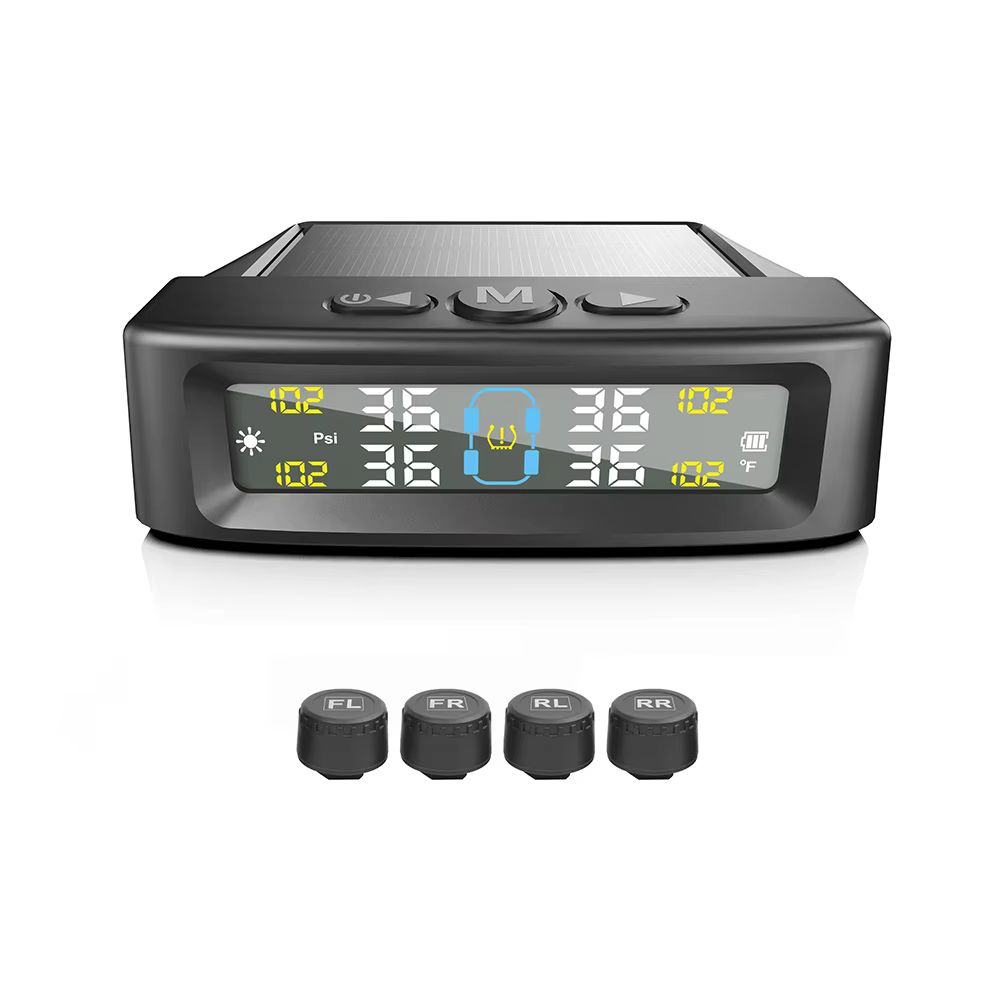 Solar TPMS Car Tire Pressure Alarm with Colorful LCD Display