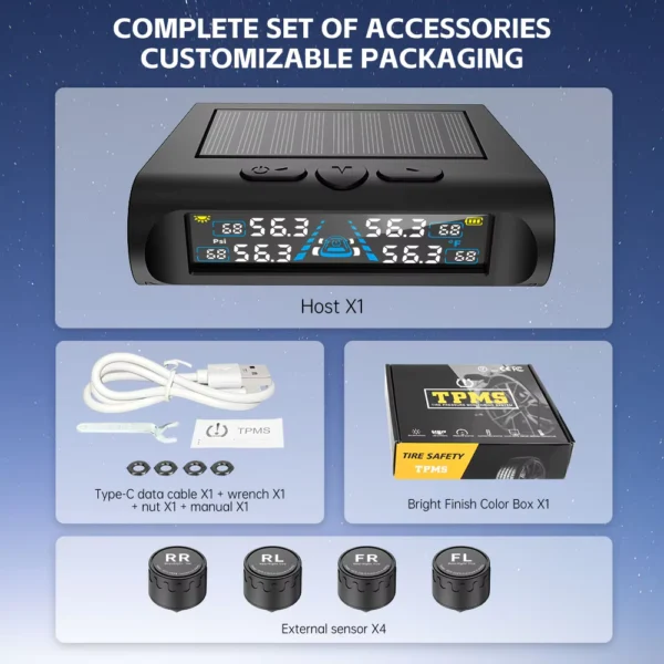 Universal Solar TPMS Tire Pressure & Temperature Monitor