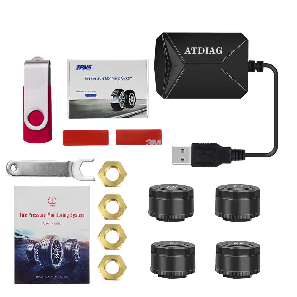 Solar TPMS Car Tire Pressure Alarm with Internal & External Sensors