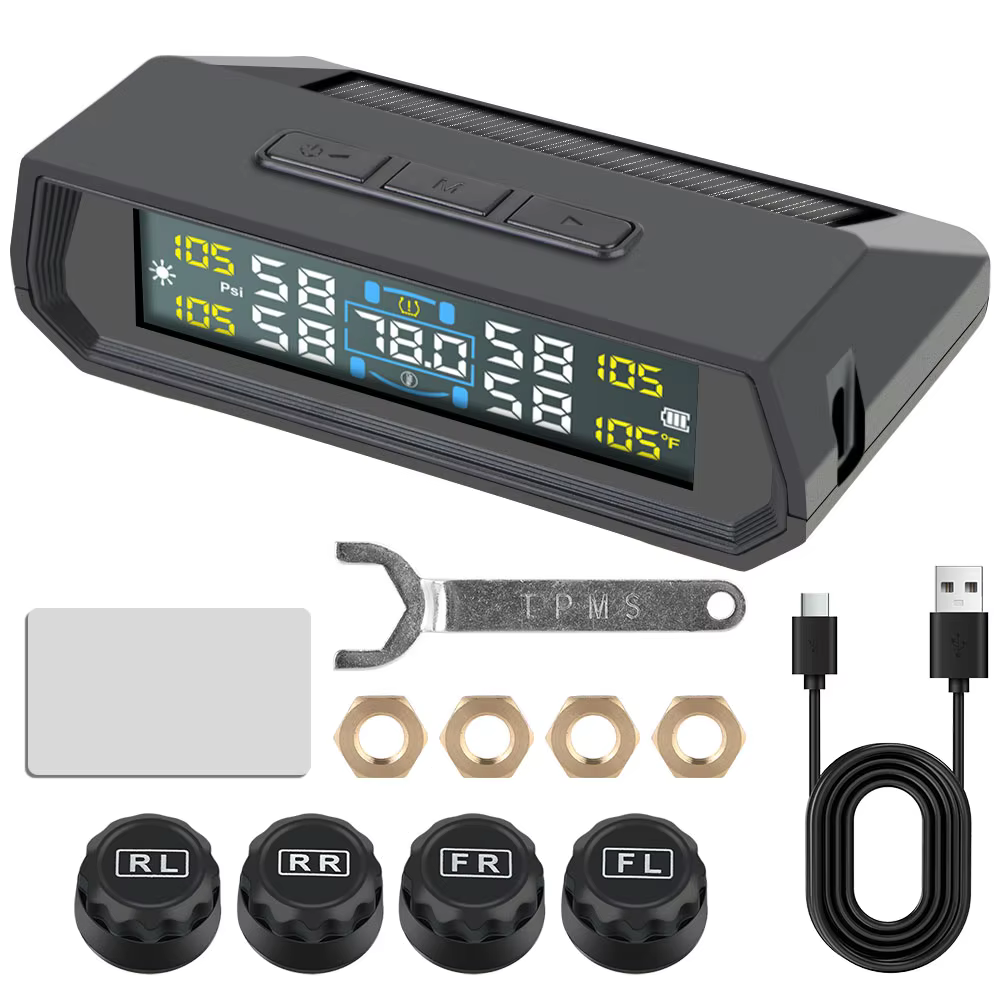 T17 Car TPMS Solar Tire Pressure & Temp Monitor