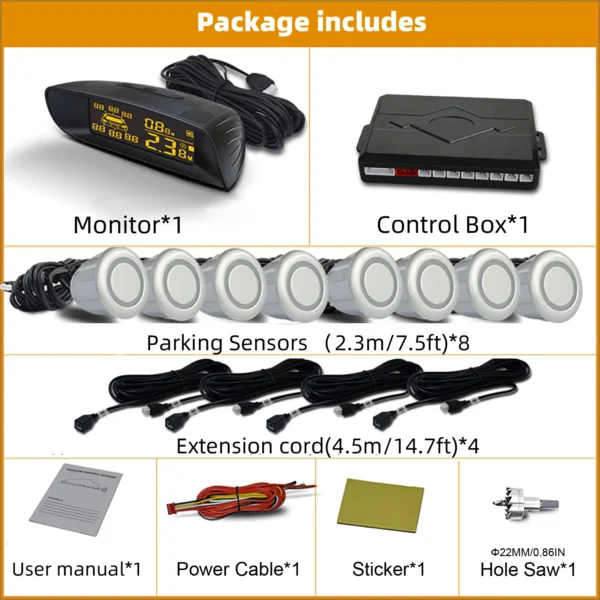 Vehicle 8-Sensor Parking System with Dual Digital Display