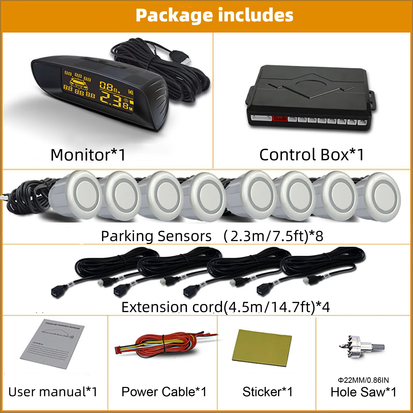 Vehicle 8-Sensor Parking System with Dual Digital Display