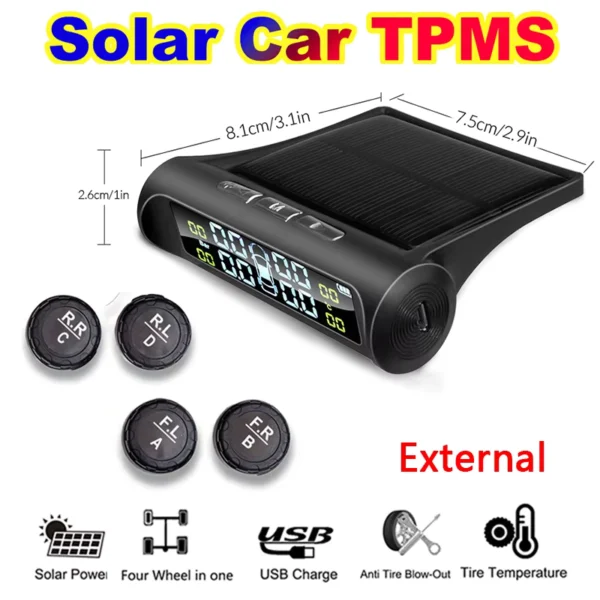 Gmai Solar Power TPMS Car Tire Pressure Alarm System