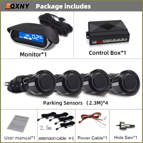 QXNY Car Front Parking Sensor Kit with LCD Monitor