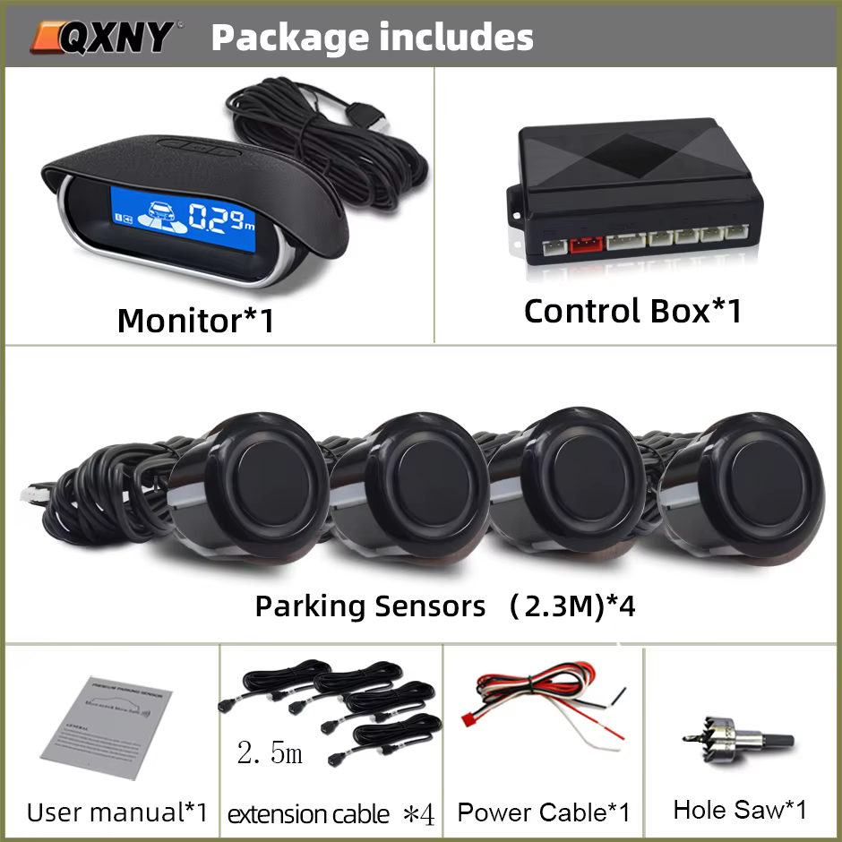 QXNY Car Front Parking Sensor Kit with LCD Monitor
