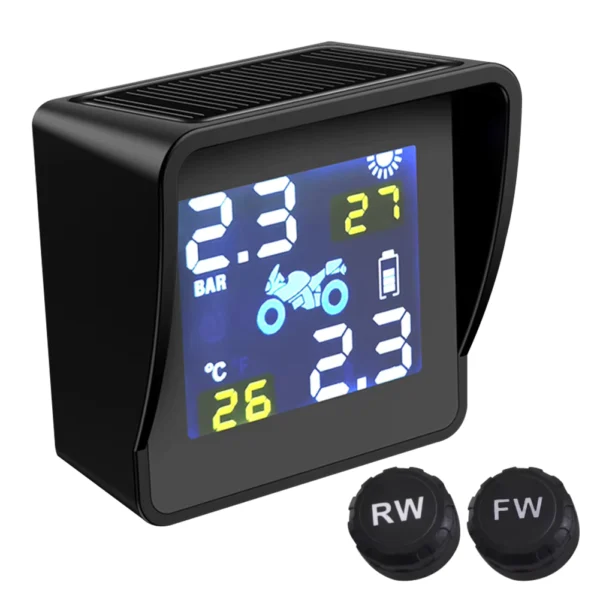 Solar Charging Motorcycle TPMS with 2 External Sensors