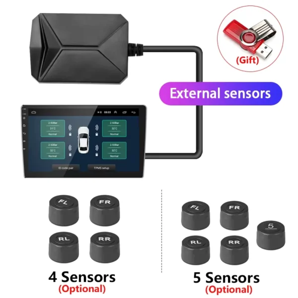 Srnubi USB Android TPMS Tire Pressure Alarm System