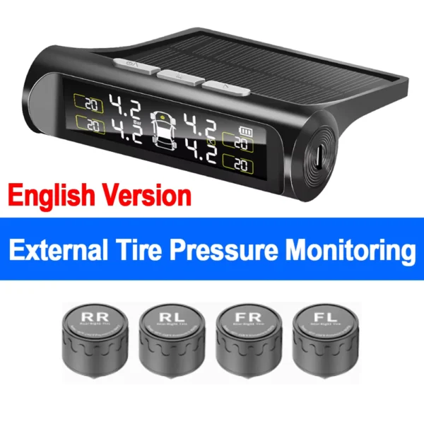 Solar TPMS Car Tire Pressure Monitoring System 4 Sensors